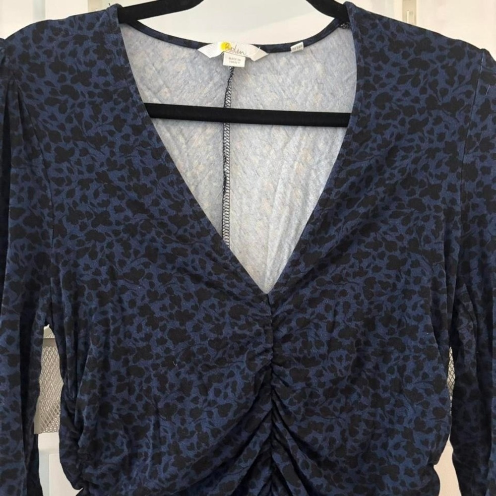 Boden size US 8 Navy with black floral Jersey Knit midi dress EUC V Neck - Picture 2 of 6